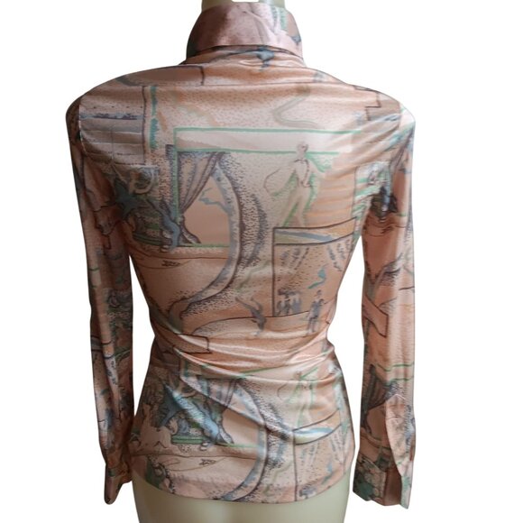 Vintage Small Huk-a-Poo Button-Up Disco Shirt With Victorian Abstract Pattern - Picture 3 of 9